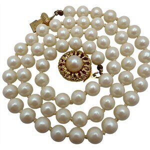 Vintage White Faux Pearl Necklace Gold Tone Filigree Clasp Light Elegant